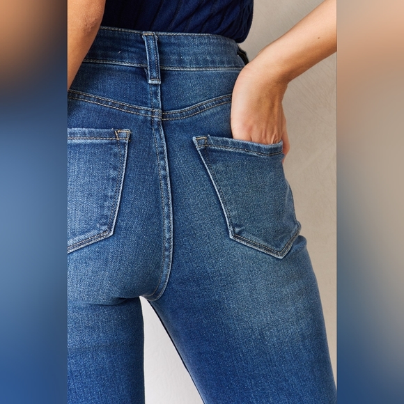 Kancan High Rise Raw Hem Flare Jeans - Picture 9 of 10